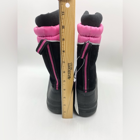 NWT-Totes Black n Pink Leather Fabric Upper All Weather Boot 6 - Picture 3 of 7